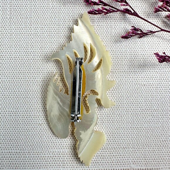 Vintage Carved Mother Of Pearl Rooster Brooch 2 5/8" - Picture 6 of 10